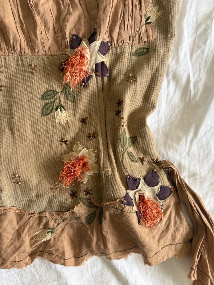 Vintage Y2K woodland fairy corset style cami with floral appliqué and beading