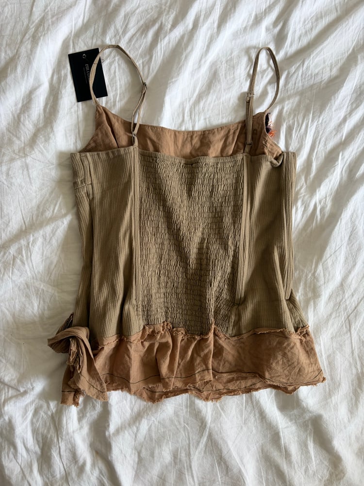 Vintage Y2K woodland fairy corset style cami with floral appliqué and beading