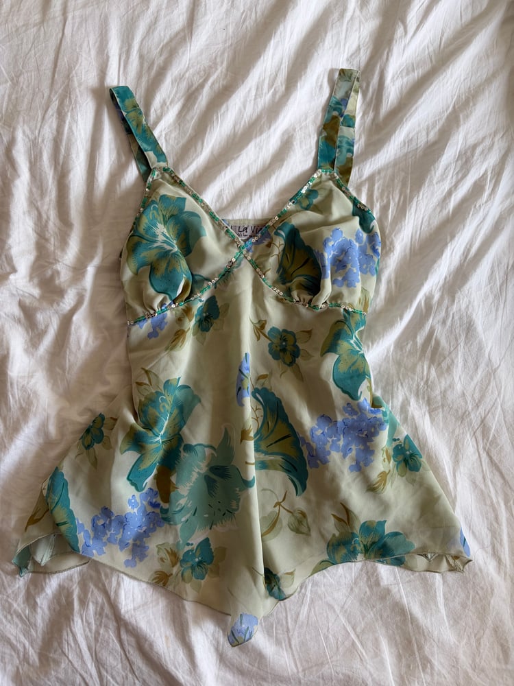 Vintage Y2K floral handkerchief hem cami with sequins