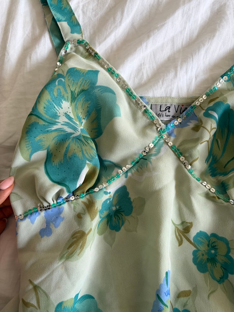 Vintage Y2K floral handkerchief hem cami with sequins