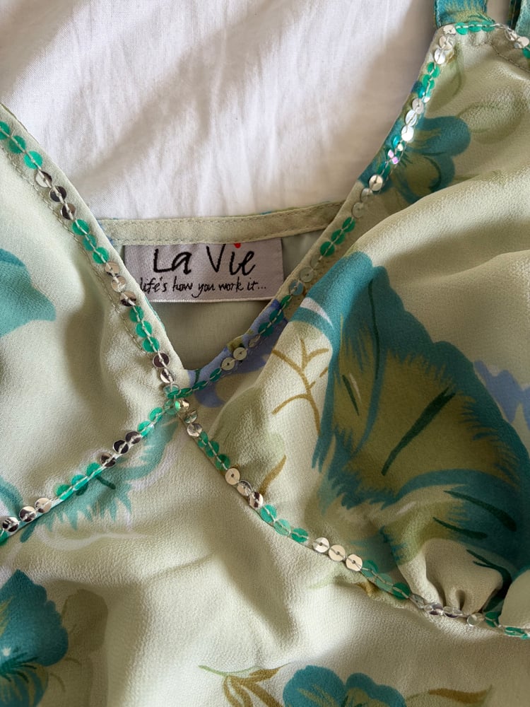 Vintage Y2K floral handkerchief hem cami with sequins