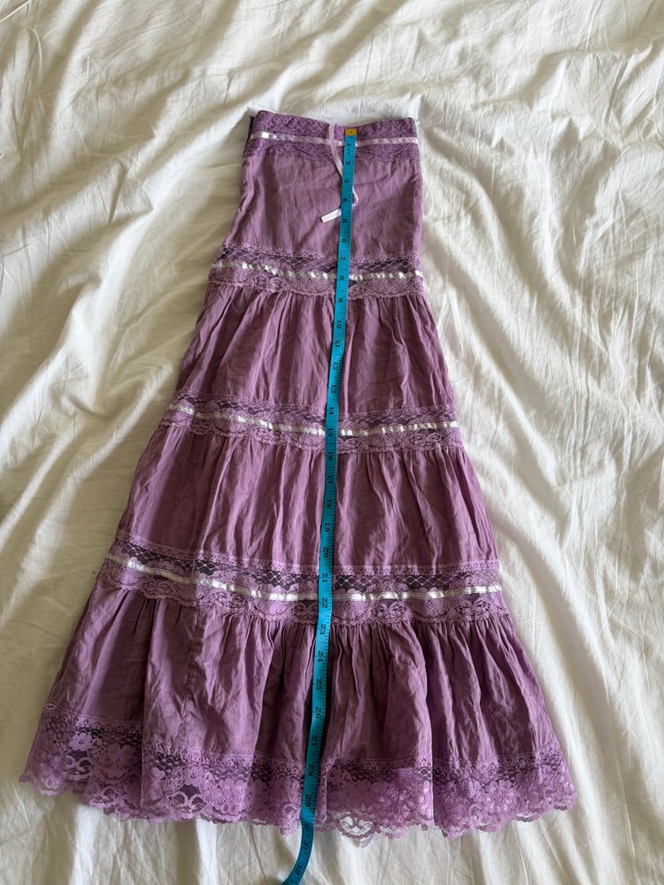 Vintage Y2K purple tiered maxi skirt with lace and ribbon
