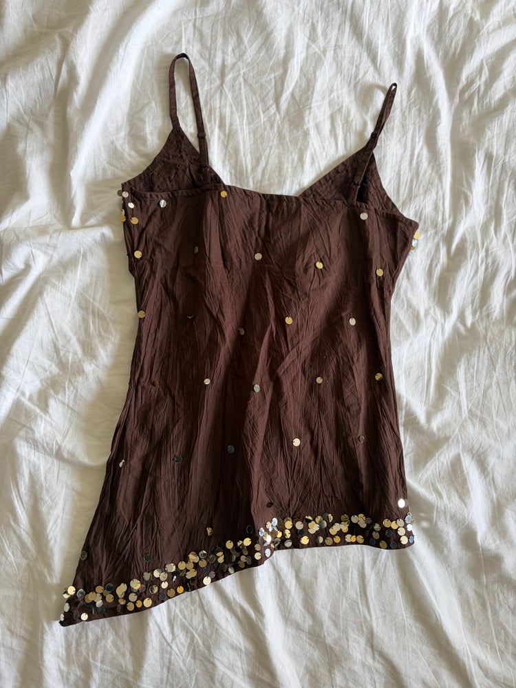 Vintage Y2K asymmetrical hem embellished brown cami