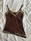 Vintage Y2K asymmetrical hem embellished brown cami