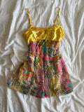 Vintage Y2K yellow fairy floral sparkly cami with balloon hem