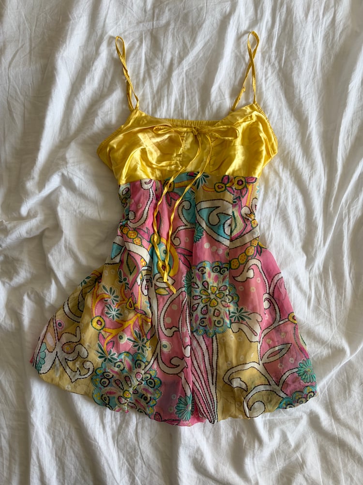 Vintage Y2K yellow fairy floral sparkly cami with balloon hem