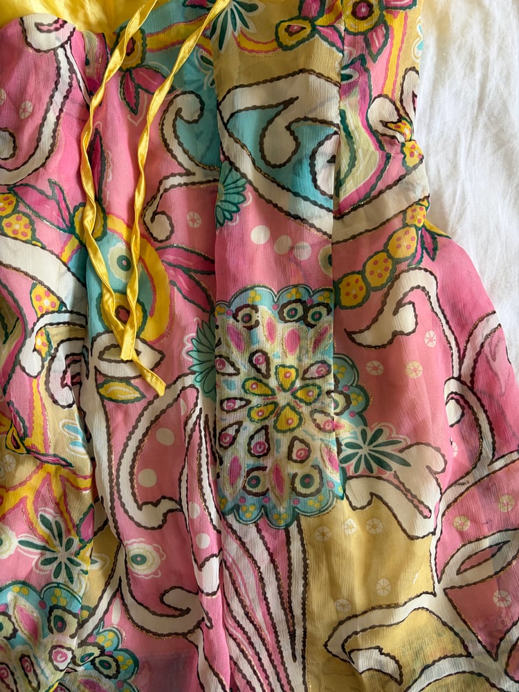 Vintage Y2K yellow fairy floral sparkly cami with balloon hem