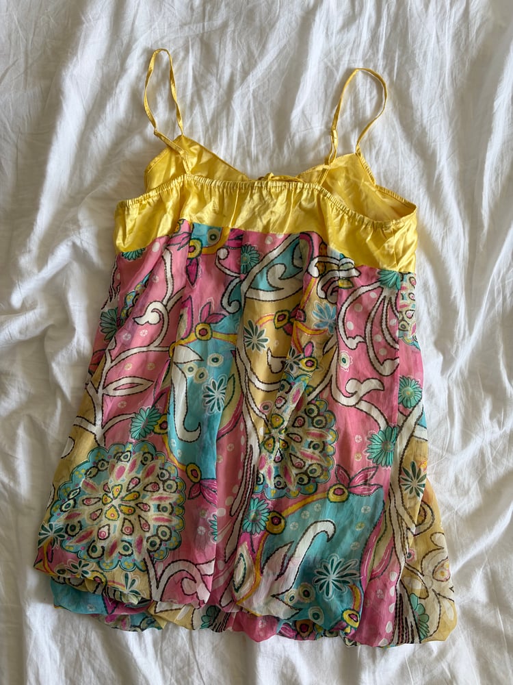 Vintage Y2K yellow fairy floral sparkly cami with balloon hem