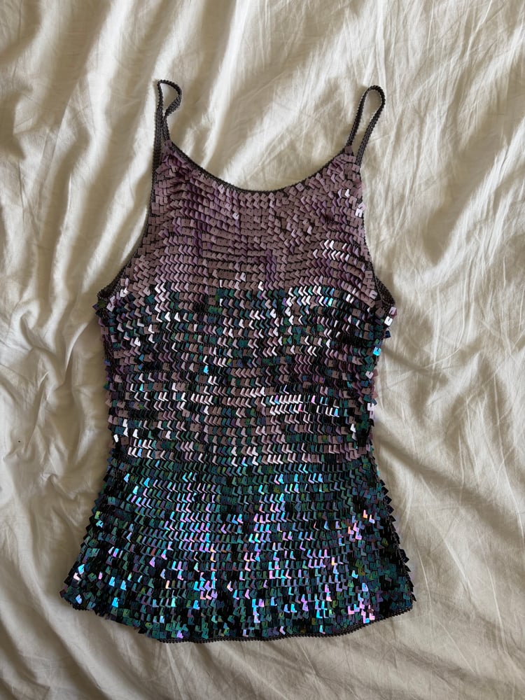 Vintage Y2K sequin blue and purple ombre crochet cami