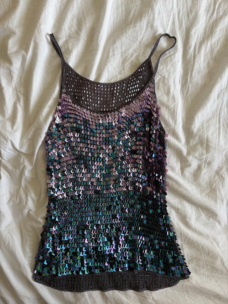 Vintage Y2K sequin blue and purple ombre crochet cami