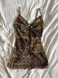 Vintage Y2K brown boho cami with o ring halter neck and beaded detail