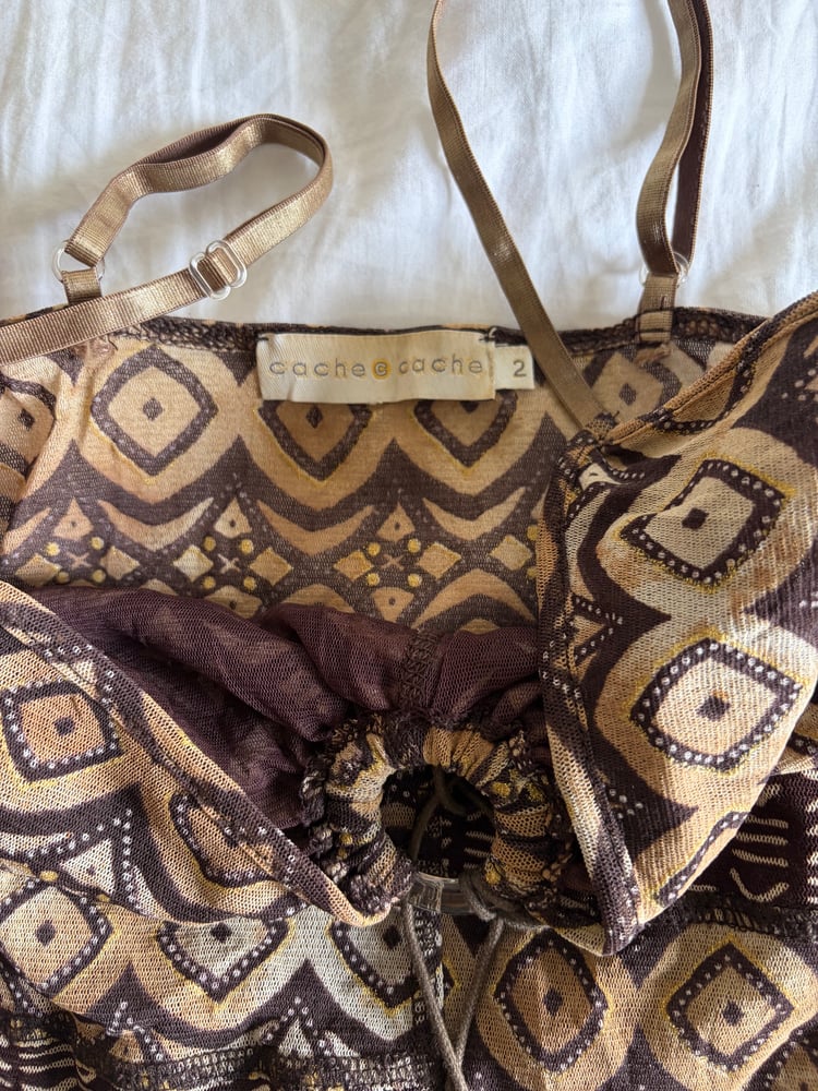 Vintage Y2K brown boho cami with o ring halter neck and beaded detail