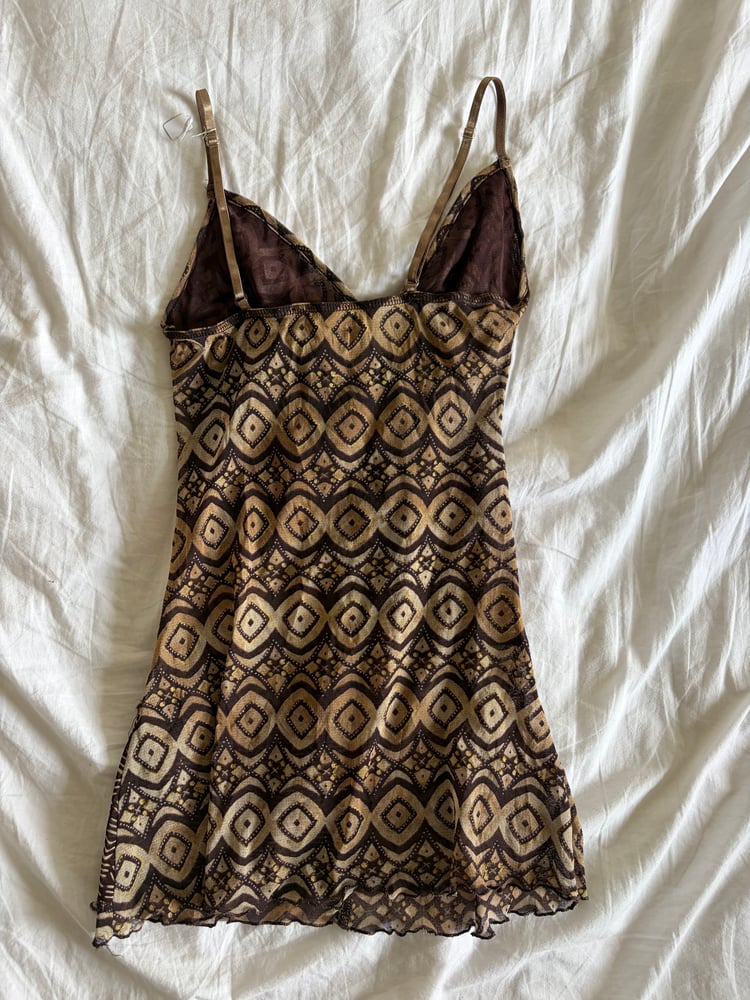 Vintage Y2K brown boho cami with o ring halter neck and beaded detail