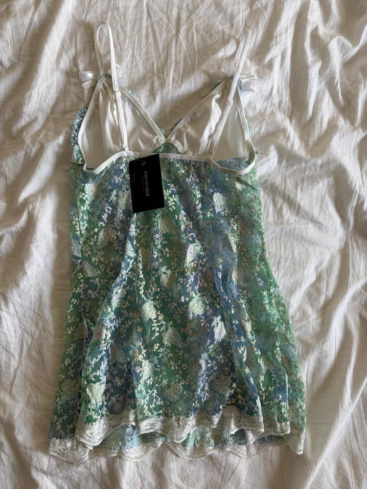 Vintage Y2K green and blue mermaid lace babydoll cami with ribbon detail