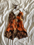 Vintage Y2K Orange and brown boho halter neck with embellishment