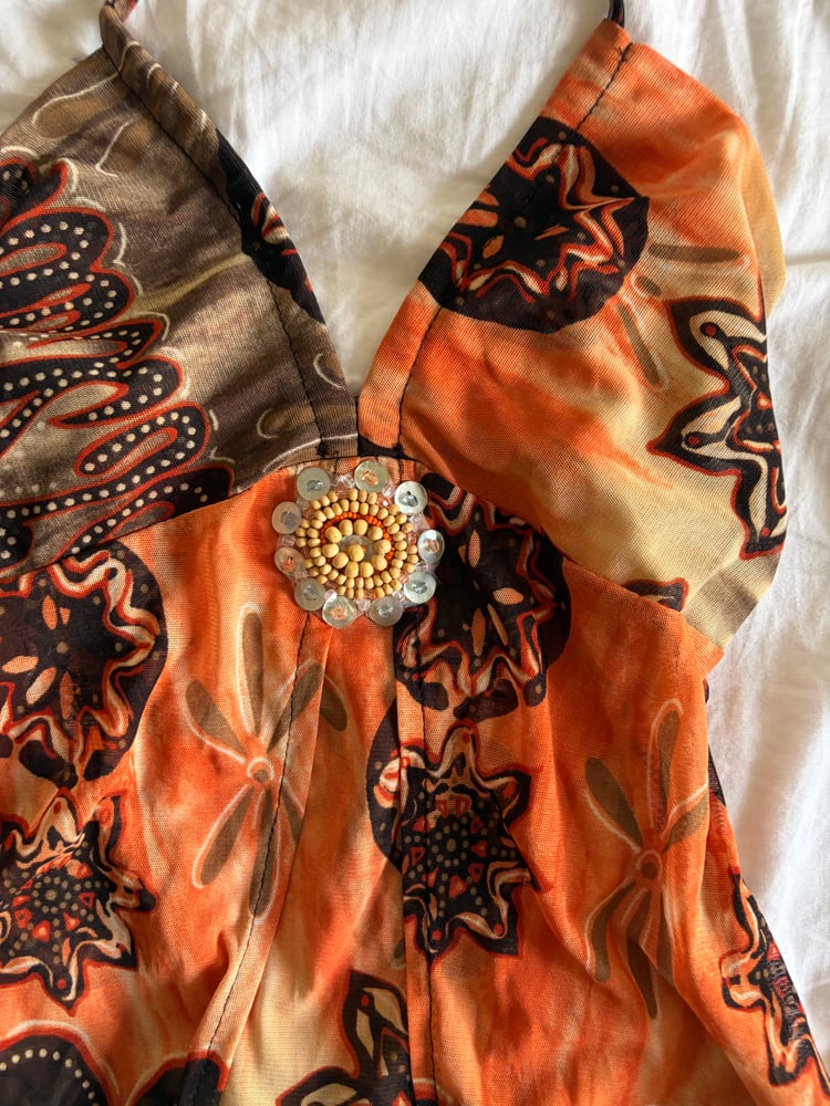 Vintage Y2K Orange and brown boho halter neck with embellishment