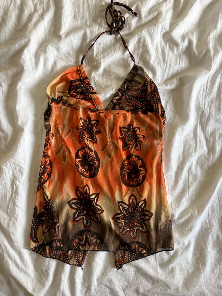 Vintage Y2K Orange and brown boho halter neck with embellishment