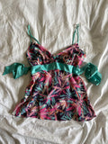 Vintage Y2K floral silk cami with turquoise side ties