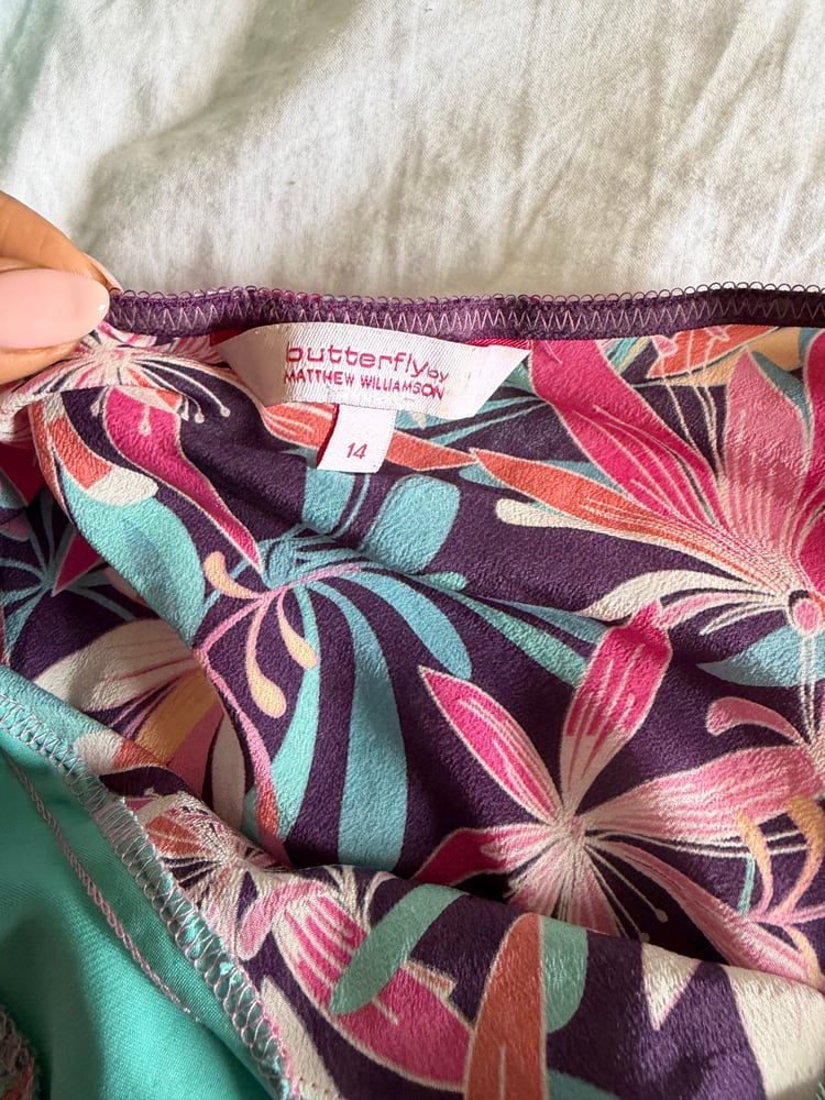 Vintage Y2K floral silk cami with turquoise side ties