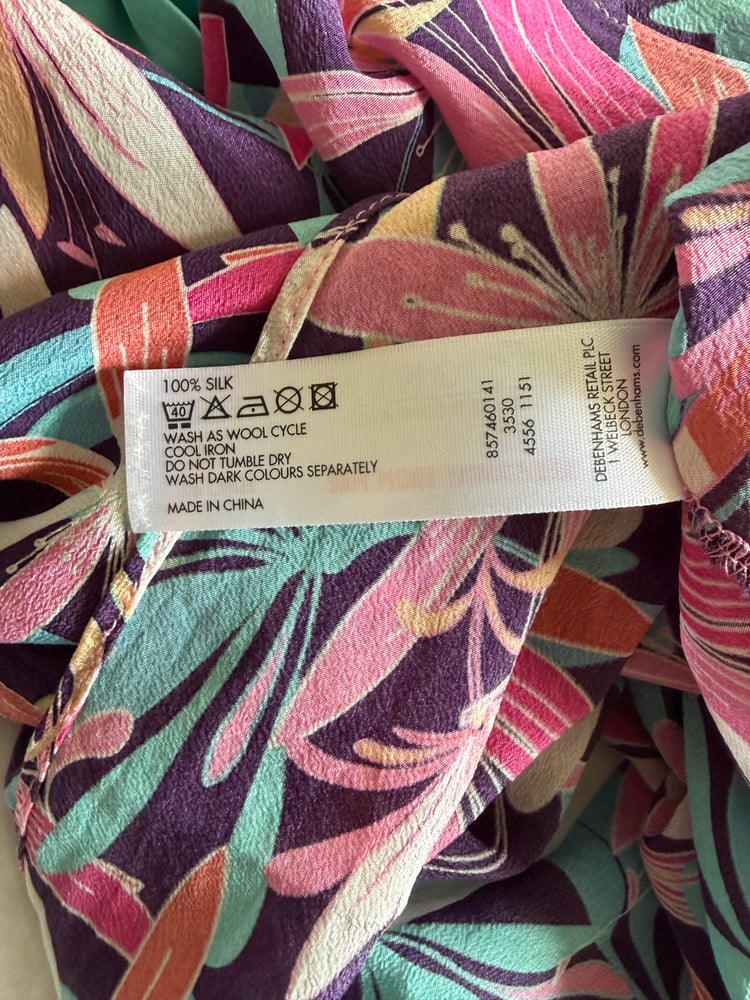 Vintage Y2K floral silk cami with turquoise side ties