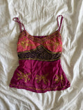 Vintage Y2K pink contrast sequin cami with gold sequins