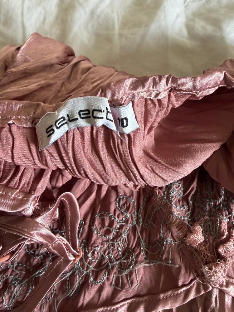 Vintage Y2K rare dusty pink crinkle cami with gun mental grey embellishment and micromesh hem