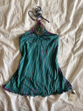 Vintage Y2K blue and purple tie dye halterneck cami with embellishment on neckline