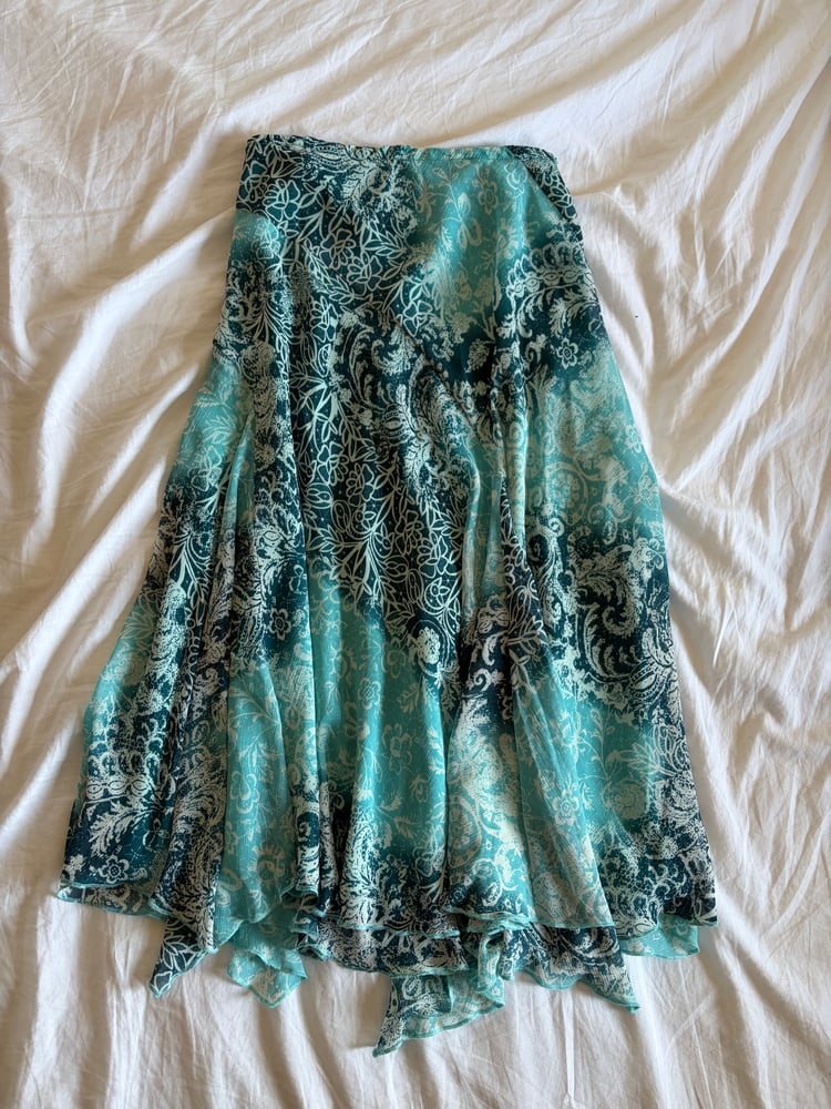 Vintage Y2K blue floral mermaid floaty maxi skirt