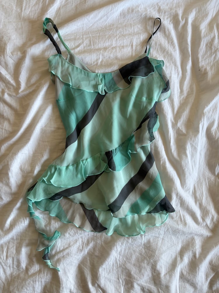 Vintage Y2K blue striped silk ruffle Zara Larsson style cami