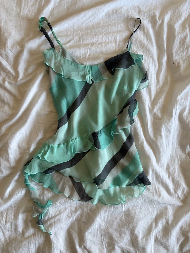 Vintage Y2K blue striped silk ruffle Zara Larsson style cami