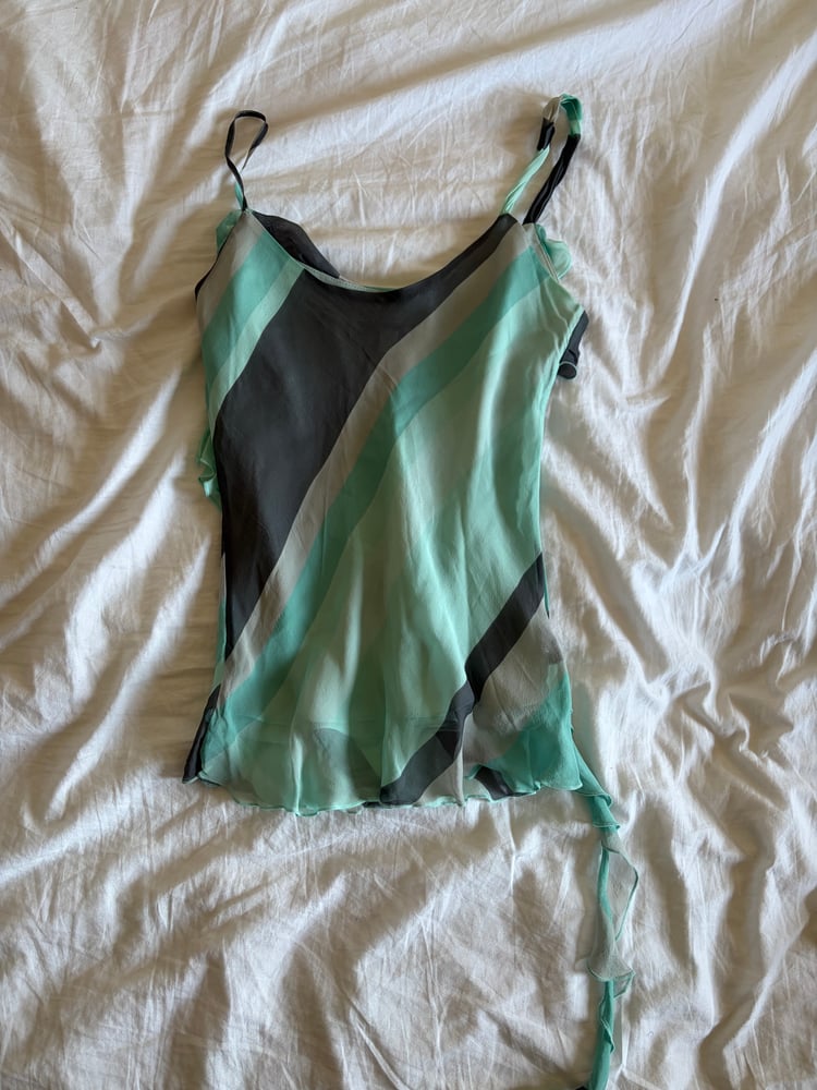 Vintage Y2K blue striped silk ruffle Zara Larsson style cami