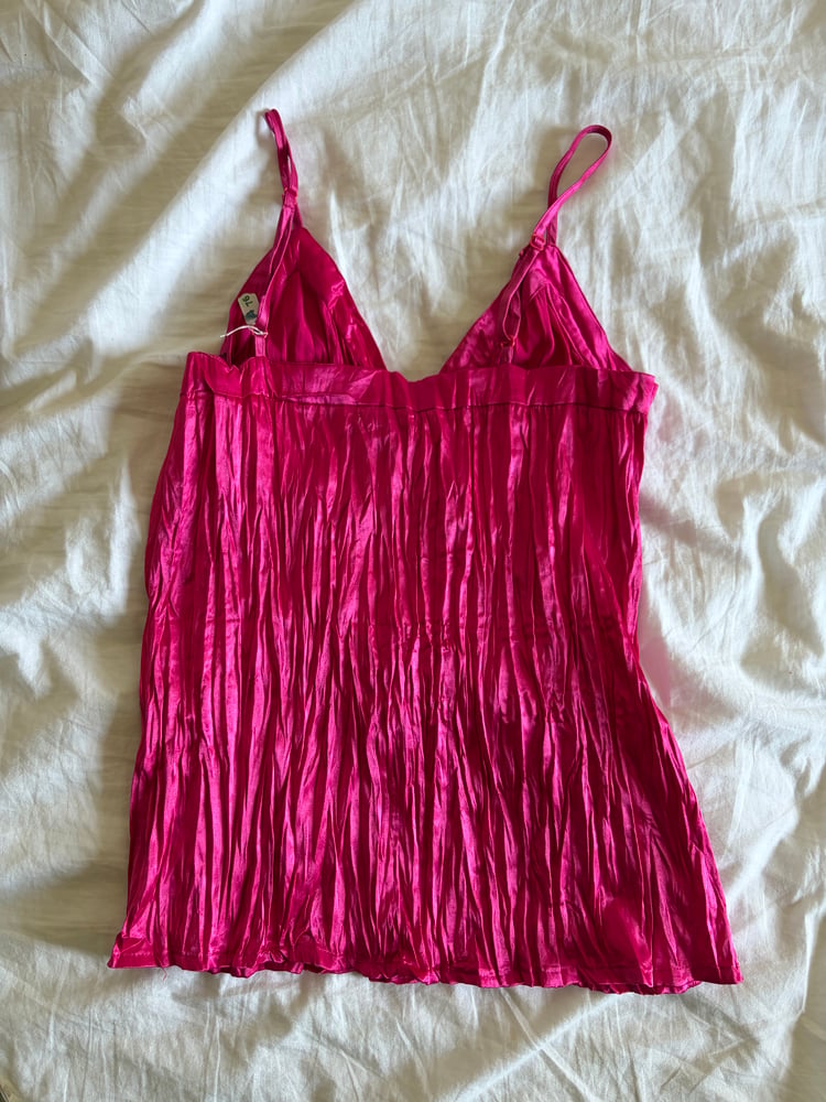 Vintage Y2K hot pink sequin and beaded crinkle cami top