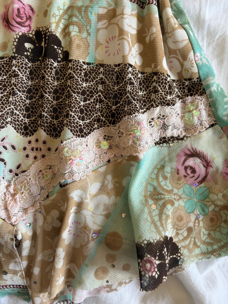 Vintage Y2K rare patchwork asymmetrical hem floral sequin cami top