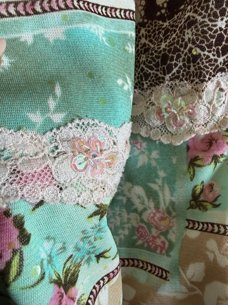 Vintage Y2K rare patchwork asymmetrical hem floral sequin cami top