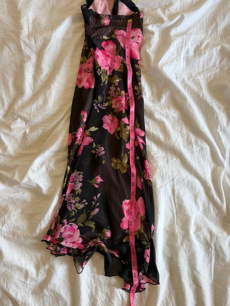 Vintage Y2K Morgan de Toi black floral dress with polka dots on cups