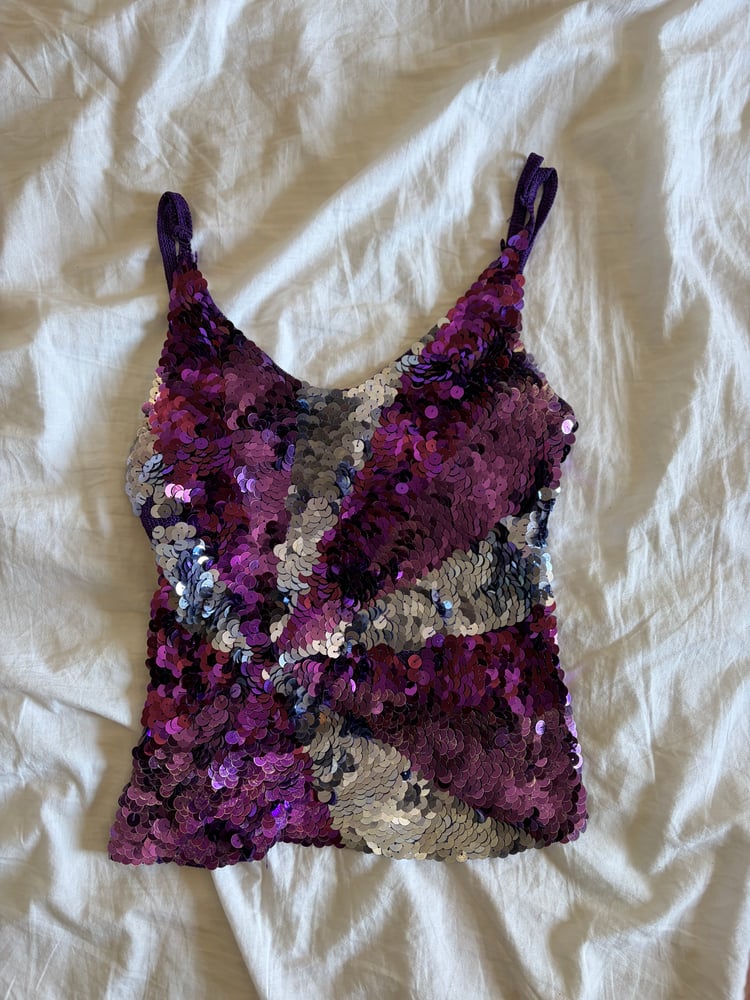 Vintage Y2K purple and silver sequin crochet cami