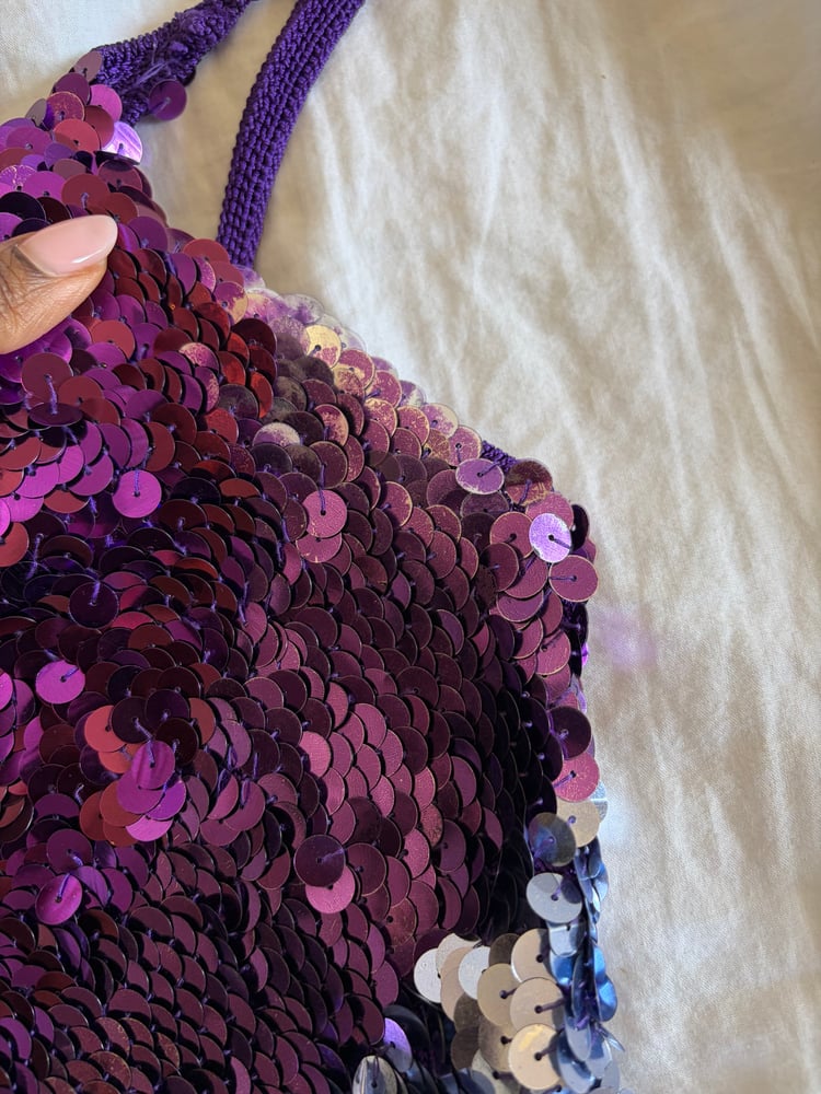 Vintage Y2K purple and silver sequin crochet cami