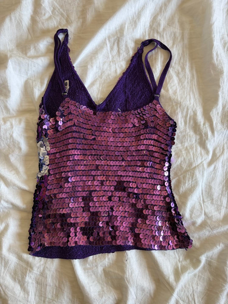 Vintage Y2K purple and silver sequin crochet cami