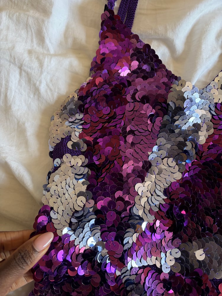 Vintage Y2K purple and silver sequin crochet cami