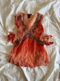 Vintage Y2K orange tie dye ombre silk top with embellishment and side ties