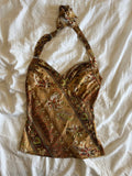Vintage Y2K rare champagne  gold floral halter neck with beaded strap detail