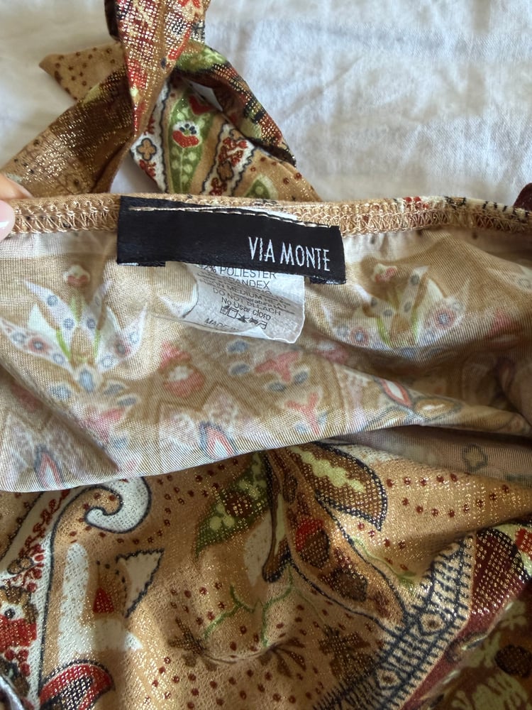 Vintage Y2K rare champagne  gold floral halter neck with beaded strap detail