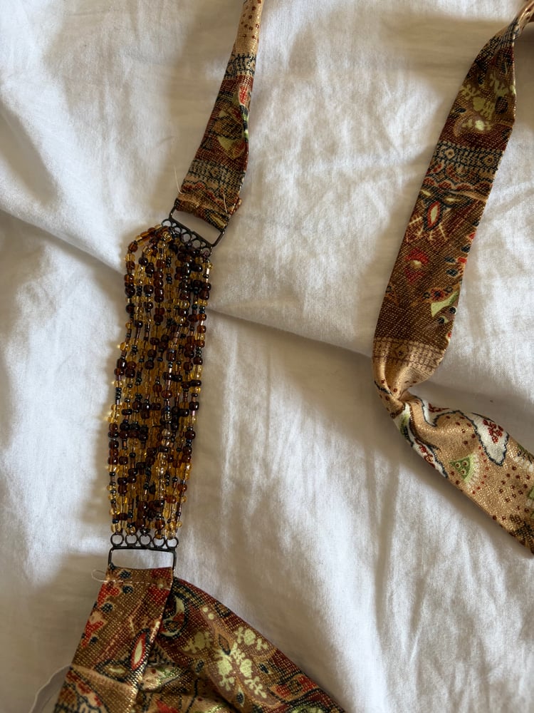 Vintage Y2K rare champagne  gold floral halter neck with beaded strap detail