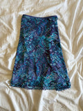 Vintage Y2K blue floral micromesh midi skirt with lettuce hem