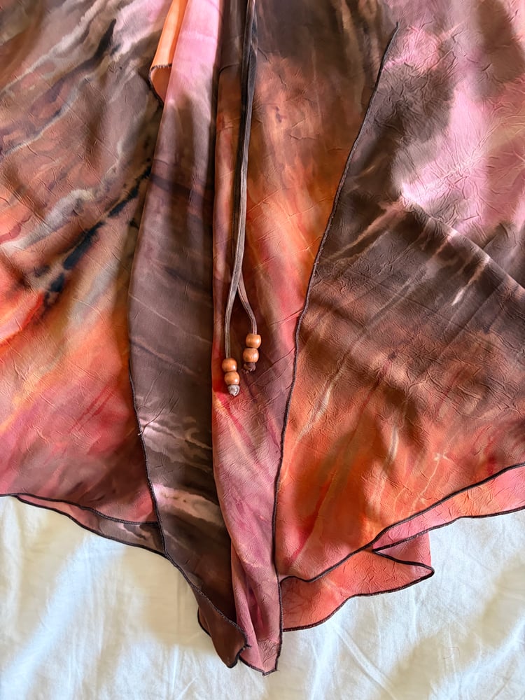 Vintage Y2K asymmetrical hem brown and pink tie dye ruched bust halter neck fairy cami