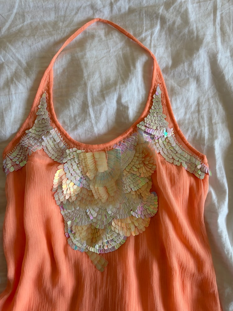 Vintage Y2K Guess orange sequin floaty halterneck cami