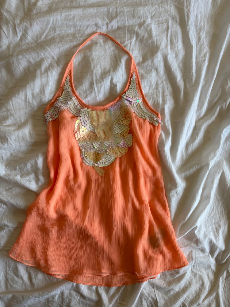 Vintage Y2K Guess orange sequin floaty halterneck cami