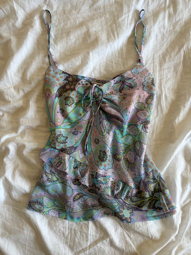 Vintage Y2K pastel paisley ruched bust cami