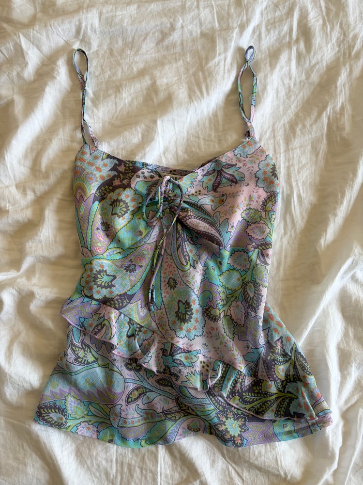 Vintage Y2K pastel paisley ruched bust cami