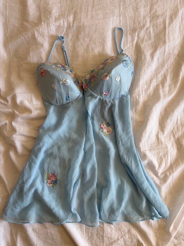Vintage 1990s rare baby blue embroidered babydoll cami